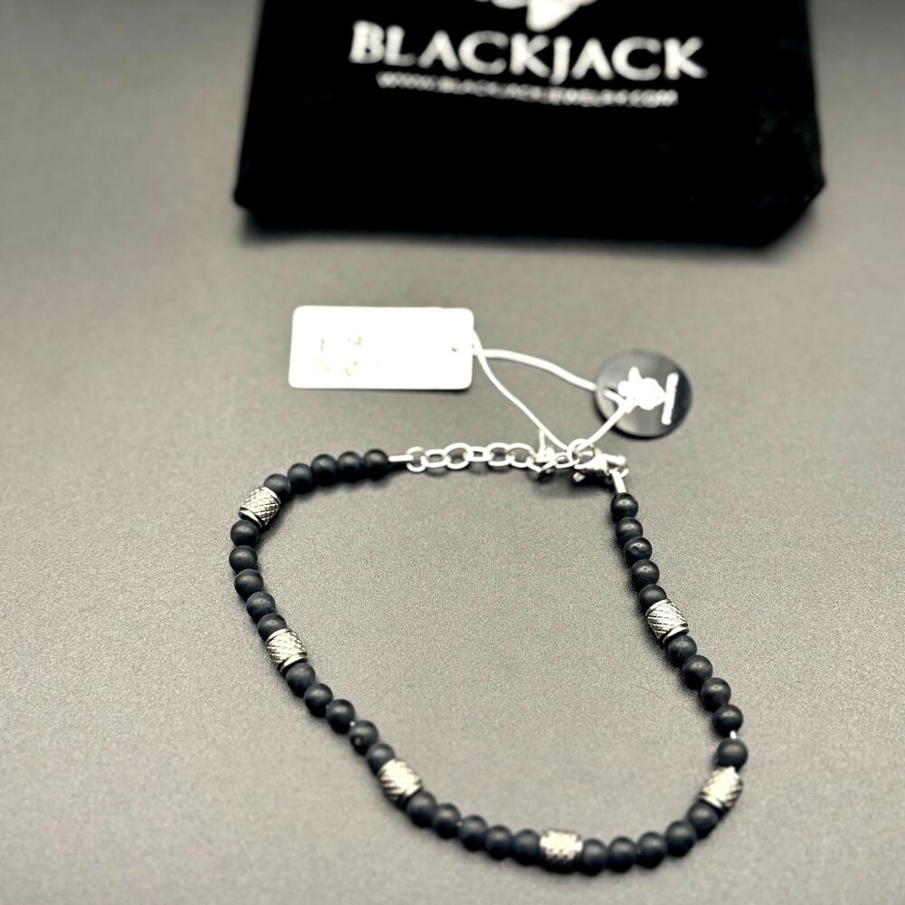 Blackjack BJS37BON Mens Genuine Onyx Stainless Steel Beaded Bracelet NIBWT - Picture 9 of 17